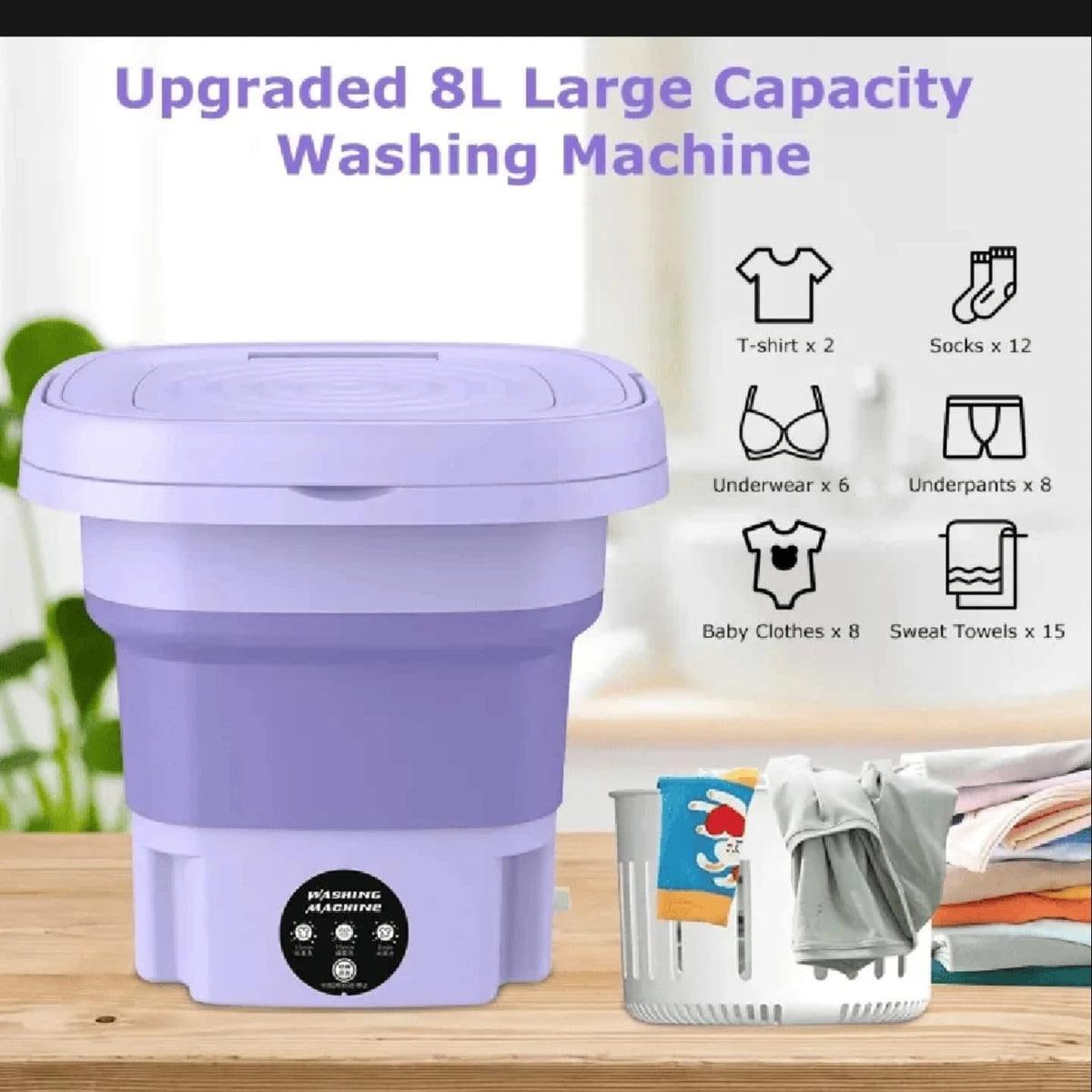 Portable Mini Folding Washing Machine 8L - Baby Clothes, Undergarments & Small Laundry Washer