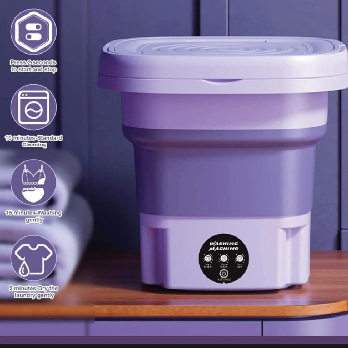 Portable Mini Folding Washing Machine 8L - Baby Clothes, Undergarments & Small Laundry Washer