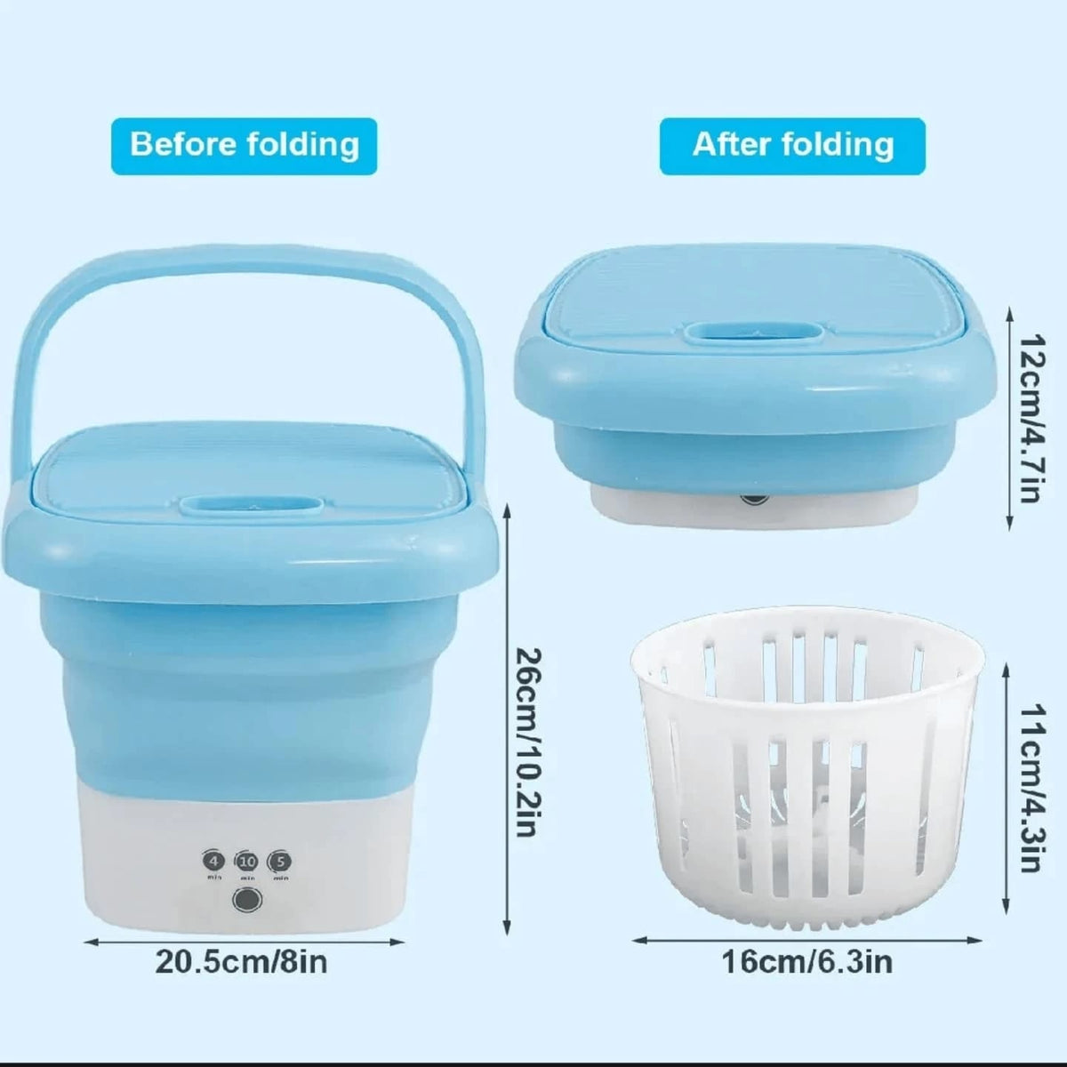 Portable Mini Folding Washing Machine 8L - Baby Clothes, Undergarments & Small Laundry Washer